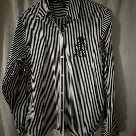 Ralph Lauren Tops - Ralph Lauren  woman Black & White Vertical Stripe Button-Down Shirt